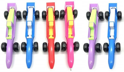 Freedy Race Car shaped Pen with revolving wheels sports car set of 6pc Ball Pen(Ink Color - Multicolor)