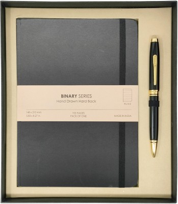 CROSS Coventry Black Lacquer with Gold Appointments + Black Notebook Pen Gift Set(Pack of 2, Black)