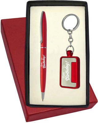 UJJi Happy Birthday Pen in Sleek Design Matte Red with Chrome Clip Pen Gift Set(Pack of 2, Ink Color - Blue )