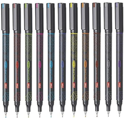 FLAIR Hotline 0.7 to 1 mm Metal Tip, 10 Pcs Pouch Pack Fineliner Pen(Pack of 4, Ink Color - Blue)