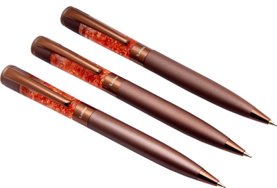 Ledos Crystal Glitter Cap Chocolate Brown Matte Finish Metal Body Ball Pen(Pack of 3, Ink Color - Blue Refill)