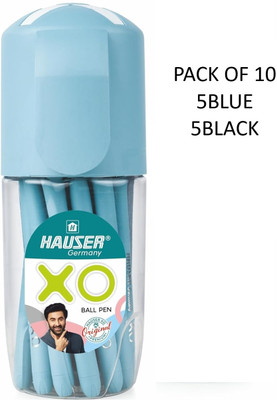 HAUSER Germany XO 0.7mm Ball Pen Box Pack | Sleek Body Ball Pen(Pack of 10, Ink Color - 5BLUE, 5BLACK)