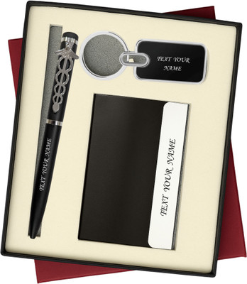 K K CROSI Name Written 3in1 Combo for Gifting Card Holder,Keychain and Black Colour Pen Gift Set(Ink Color - Blue )
