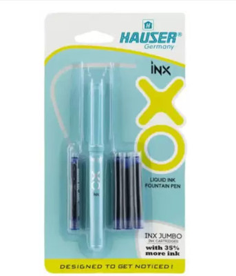 HAUSER 1 Hauser Xo liquid pen, 3 jumbo inx ink cartridges and 1 converter Fountain Pen(Pack of 4, Ink Color - Blue)