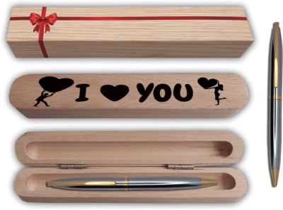 Klowage Saint Stainless Steel Gold Trim Ball Pen with attractive I Love You Gift Box Ball Pen(Ink Color - Blue)