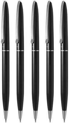 UJJi Chrome Plated Long Clip Slim Design Black Colour Ball Pen(Pack of 5, Ink Color - Blue )