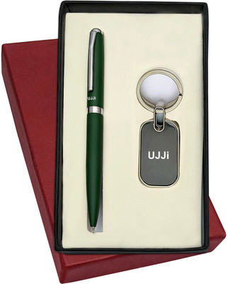 UJJi 2in1 set with Matte Green Color Ball Point Pen and Keychain Pen Gift Set(Pack of 2, Ink Color - Blue )