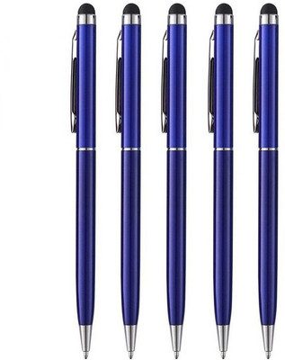 UJJi Blue Colour Body Pack of 5 Metal with Stylus for Touch Screen Ball Pen(Pack of 5, Ink Color - Blue )