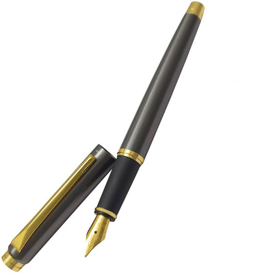 UJJi Gunmetal Colour Gold Plated Clip Fine Nib Fountain Pen(Ink Color - Blue )