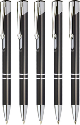 UJJi Gloss Grey Color Retractable Ball Pen(Pack of 5, Ink Color - Blue )