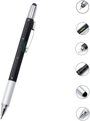 UJJi 5 in 1 Multi Use Pen with Level Gauge, Ruler, Screwdriver, Stylus, Ball Pen Multi-function Pen(Ink Color - Blue)