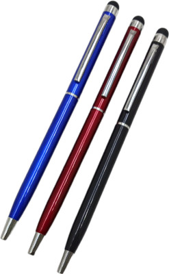 Dikawen Stylish Set Of 3 Super Slim Metal Body With Touch Screen Stylus Gift Ball Pen(Pack of 3, Ink Color - Blue)