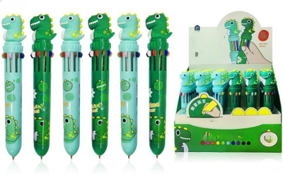 ANSTONIA 10 Colors Ball Pen Set Dinosaur Style with Cute Topper, 0.7 mm Point Ball Pen(Pack of 6, Ink Color - Multicolor)