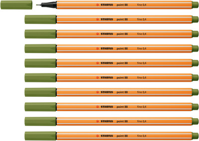 Stabilo Point 88 | 0.4mm Fine liner Pen | 88/35 Fineliner Pen(Pack of 10, Ink Color - Moss Green)