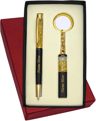 UJJi Name Customized Golden Gel Filler Brass Material Pen Gift Set(Pack of 2, Ink Color - Blue )