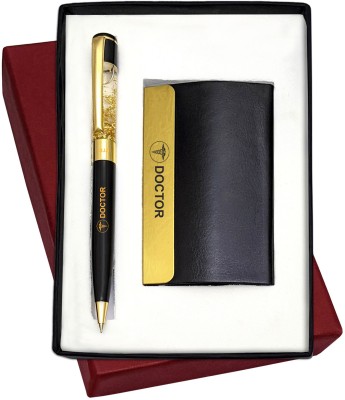 UJJi Doctor Logo 2in1 Golden Gel Filled Brass Body Ball Pen with ATM Card Holder Pen Gift Set(Pack of 2, Ink Color - Blue )