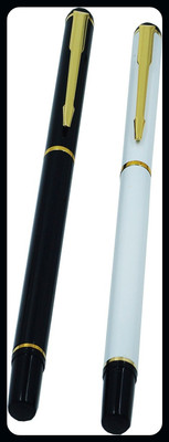 auteur 801 White & Black Color luxury With 18 KGP Golden Arrow Clip 2 Roller Ball Pen Gift Set(Ink Color - Blue)