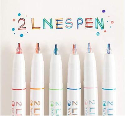 Poohan 2 Lines Gel Pen Marker Gel Ink Roller Ball Pens Double Pen Stationery Supplies Gel Pen(Pack of 6, Multicolor)
