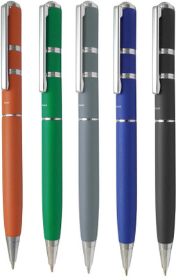 UJJi New Design Mix Color Metal Pen in Double Ring Cap Ball Pen(Pack of 5, Ink Color - Blue )