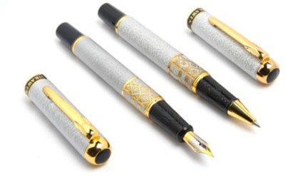 Lestylo Dikawen 827 Premium Sand Metal Finish Fountain Ink Pen & Roller Ball Pen Gift Set(Pack of 2, Blue)