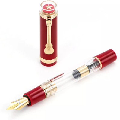 Ledos Jinhao Tiandao 1935 Guitar Clip Red and Clear Acrylic With Dualtone Medium Nib Fountain Pen(Ink Color - With Large Converter)