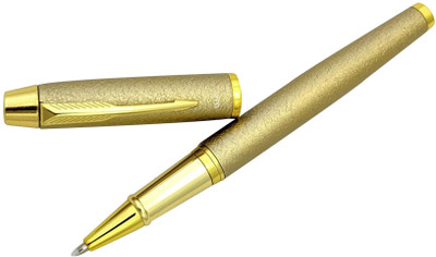 UJJi Textured Design Body Golden Color Roller Pen in Long Life Refill Roller Ball Pen(Ink Color - Blue )
