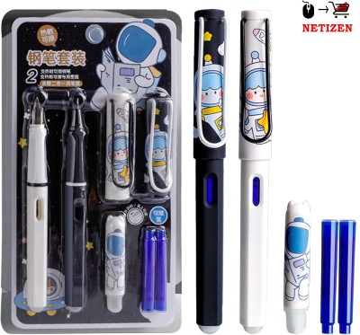 netizen Quality Fountain Pens Set with Cartridge, Erasable Ink, Fine Nib for Students Refill(Pack of 2, Ink Color - Blue)