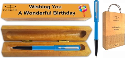 PARKER BETA NEO BALL PEN STAINLESS STEEL TRIM With Wooden Birthday Gift Box & Gift Bag Ball Pen(Blue)