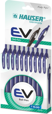 HAUSER EV Ball Pen Pack of 10 Pens - Blue Ink Ball Pen(Pack of 10, Ink Color - Blue)