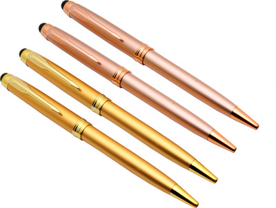Ledos Set Of 4 Satin Gold & Rose Gold Metal Body Retractable With Stylus Ball Pen(Pack of 4, Ink Color - Blue Refill)