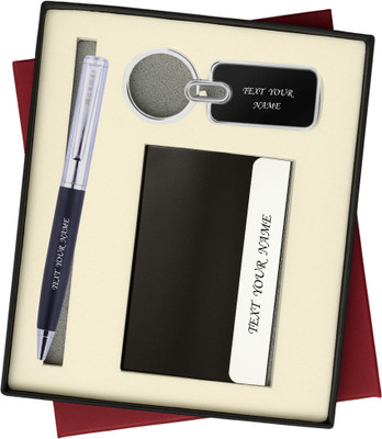 K K CROSI Name Written 3in1 Combo for Gifting Card Holder,Keychain and Black Colour Pen Gift Set(Ink Color - Blue )