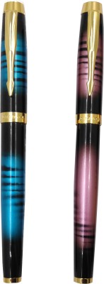 Dikawen 8059 Premium Blue and Pink Color Metal Body With Gold Plated Trims Fountain Pen(Pack of 2)