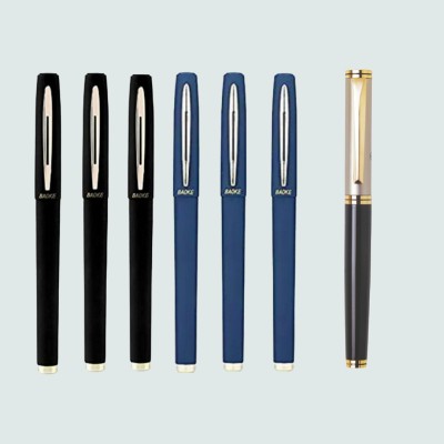 Baoke 6 Blue & Black Gel Pen 0.7mm+FREE Roller Ball Blue Ink Pen Black & Gold Finish Gel Pen(Pack of 7, Ink Color - Blue, Black)