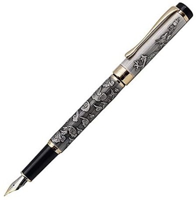 Gold Leaf 5000 Vintage Luxurious Metal Fp Beautiful Dragon Texture Carving,Ancient Gray Fountain Pen(Blue)