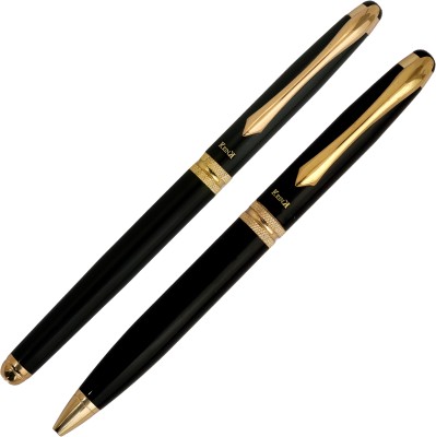 Krink Metal Pen R054_B271 Golden and Black Combination Beautiful design Pen Gift Set(Pack of 2, Ink Color - Blue)