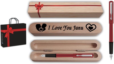 PARKER Beta Neo Red Fountain Pen with Love you Janu Gift Box and Bag Pen Gift Set(Blue)