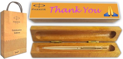 PARKER CLASSIC GOLD GT BP With Wooden Thank You Wishing Gift Box and Gift Bag Ball Pen(Blue)