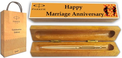 PARKER CLASSIC GOLD GT BP With Wooden Happy Marriage Anniversary Gift Box and Gift Bag Ball Pen(Blue)