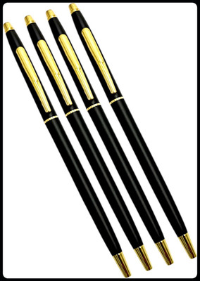 auteur 3600 Combo Pack Of 4 Ball Pen Slim Black Metal Body Gold Plated Ball Pen(Pack of 4, Ink Color - Blue)