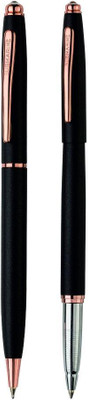 Submarine 1014 Ball Pen & Roller Pen Combo, Black Color Body With Rose Gold Finish Parts Pen Gift Set(Pack of 2, Ink Color - Metal Body, Blue )