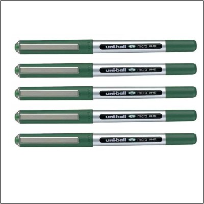 uni-ball Eye UB 150 | Tip Size 0.5 mm | Comfortable Grip | For School & Office Use | Roller Ball Pen(Pack of 5, Green)