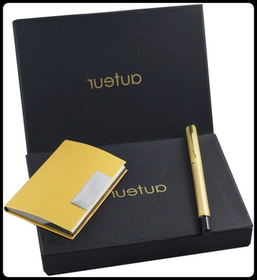 auteur Gold Roller Pen & A Premium RFID Safe Card Holder In Black Metal Body Roller Ball Pen(Pack of 2, Ink Color - Black)