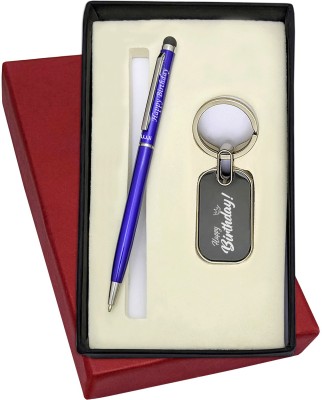 UJJi 2in1 Happy Birthday Engraved Blue Color Slim Design Pen and Keyring Pen Gift Set(Pack of 2, Blue Ink)