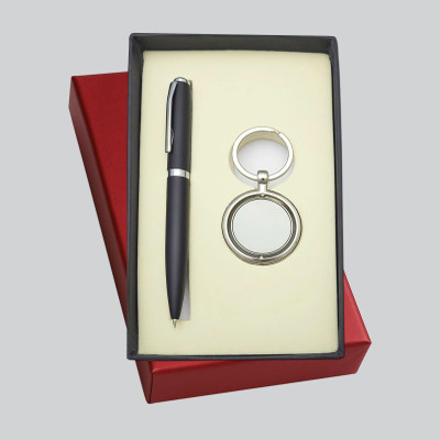 UJJi Matte Black Metal Pen with Revolving Metal Keychain Ball Pen(Pack of 2, Ink Color - Blue)