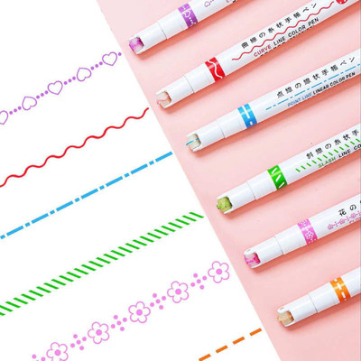 arthasya Roller Linear Curve Pen, Different Color Pens For Study Digital Pen(Pack of 6, Ink Color - Multicolor)