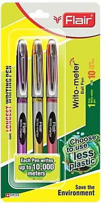 FLAIR Flair Writometer Ball Pen Blue Pack of 3 Ball Pen(Pack of 3, Ink Color - Blue)