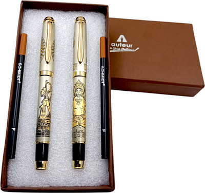auteur Premium Divine Lord Rama & Hanuman Engraved Designer Brass Metal Body Best Gift Roller Ball Pen(Pack of 2, Ink Color - Blue)