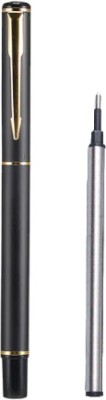 Cravstat Refillable Black Stainless Steel Body Golden Arrow Clip Gel Pen With 1 Refill Gel Pen(Pack of 2, Blue)