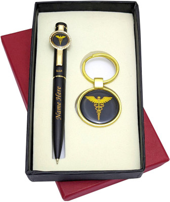 UJJi 2in1 Doctor Gifts with Name Engraved Brass Keychain & Pen Gift Set(Ink Color - Blue )