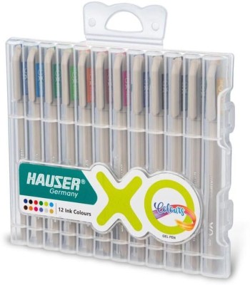 HAUSER Hauser XO Colours | Multicolor | with Hard Box Case | 12 Pens x 2 Pack | Gel Pen(Pack of 12, Ink Color - 12 Bright  Colours)